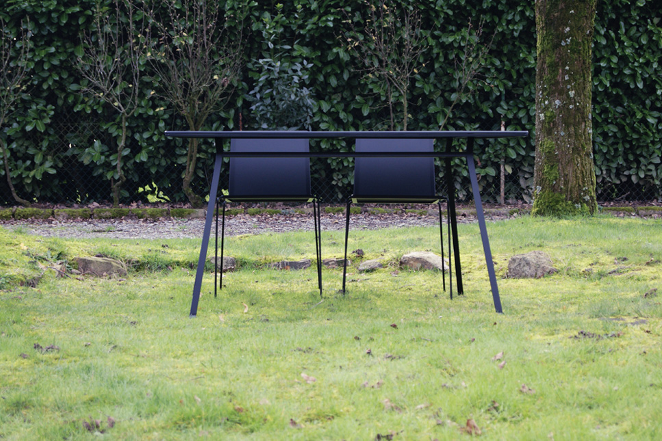 Indoor outdoor table minimalist black lacquered steel with chairs