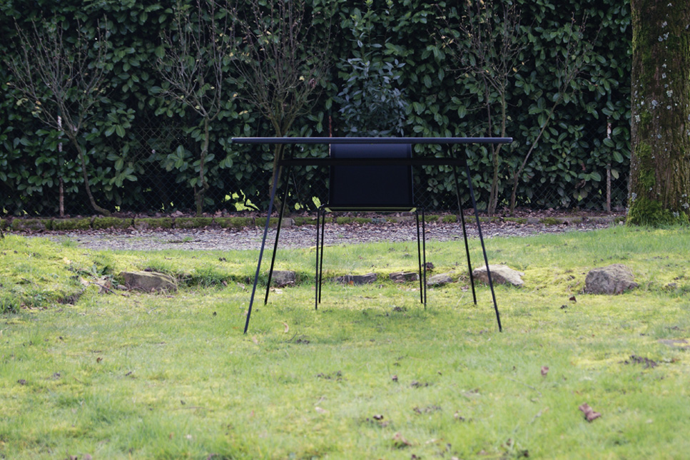 Indoor outdoor table minimalist black lacquered steel with one chair