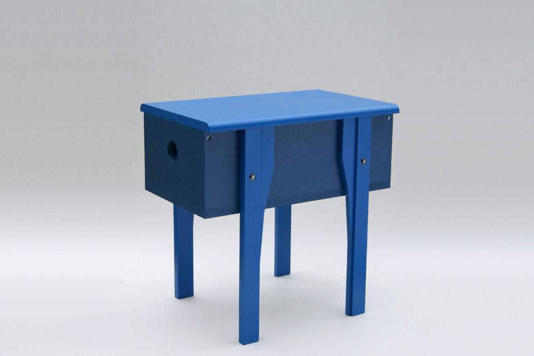 small blue wooden furniture with real wool felt