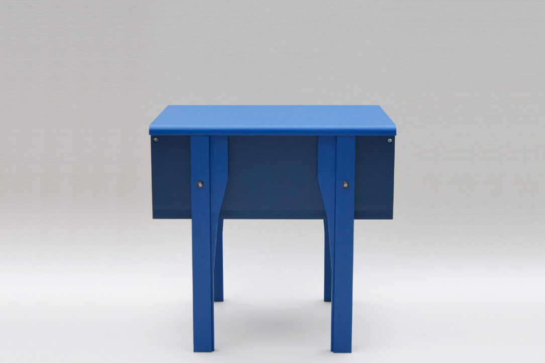 small blue wooden furniture with real wool felt