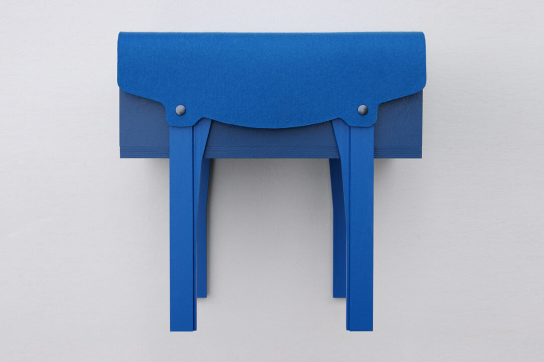 small blue wooden furniture with real wool felt