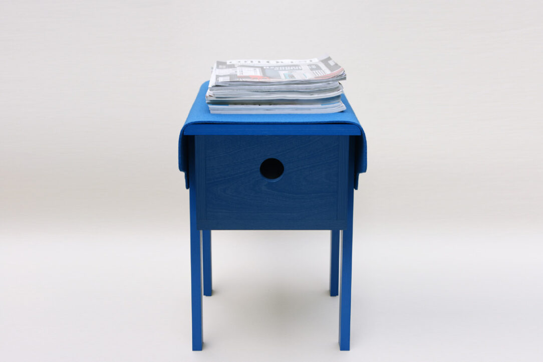 small blue wooden furniture with real wool felt