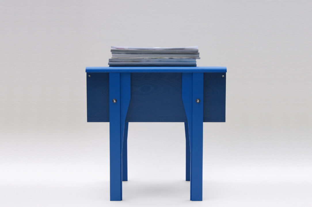 small blue wooden furniture with real wool felt