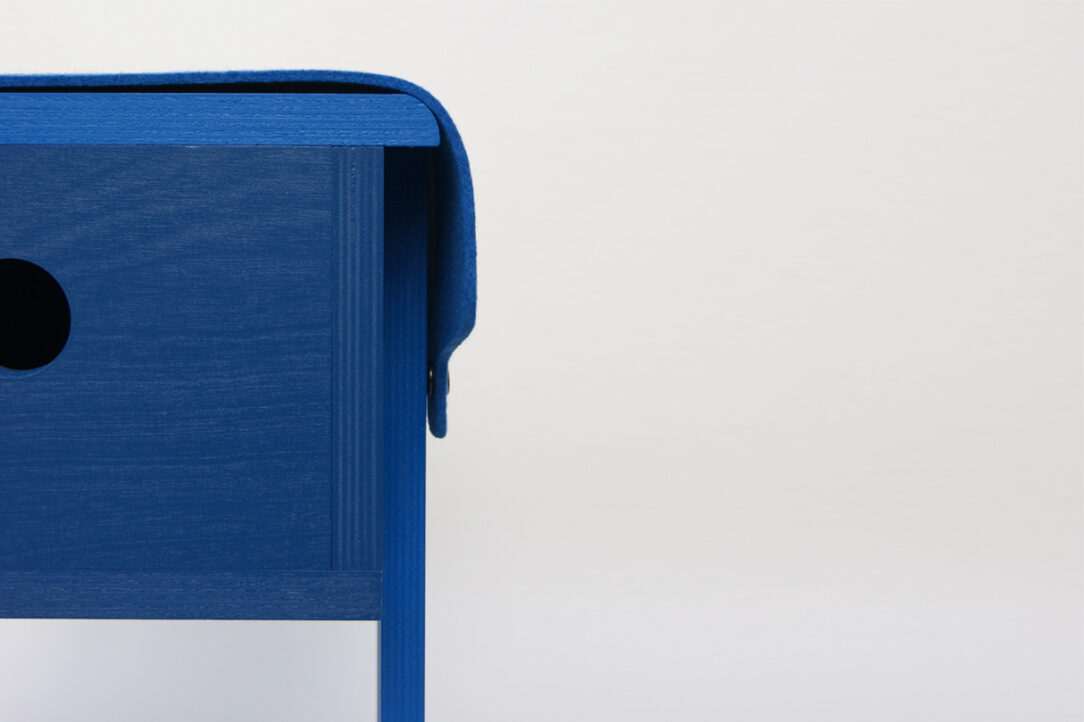small blue wooden furniture with real wool felt